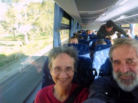 Catching the school bus to reconnect with the trail at Marrabel