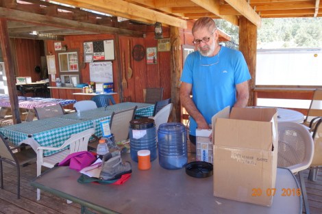 Loading all food into the bearproof drums
