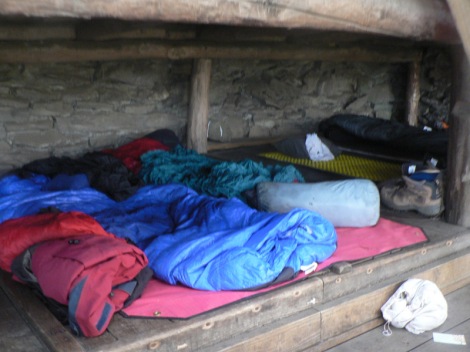Set up for the night in a shelter